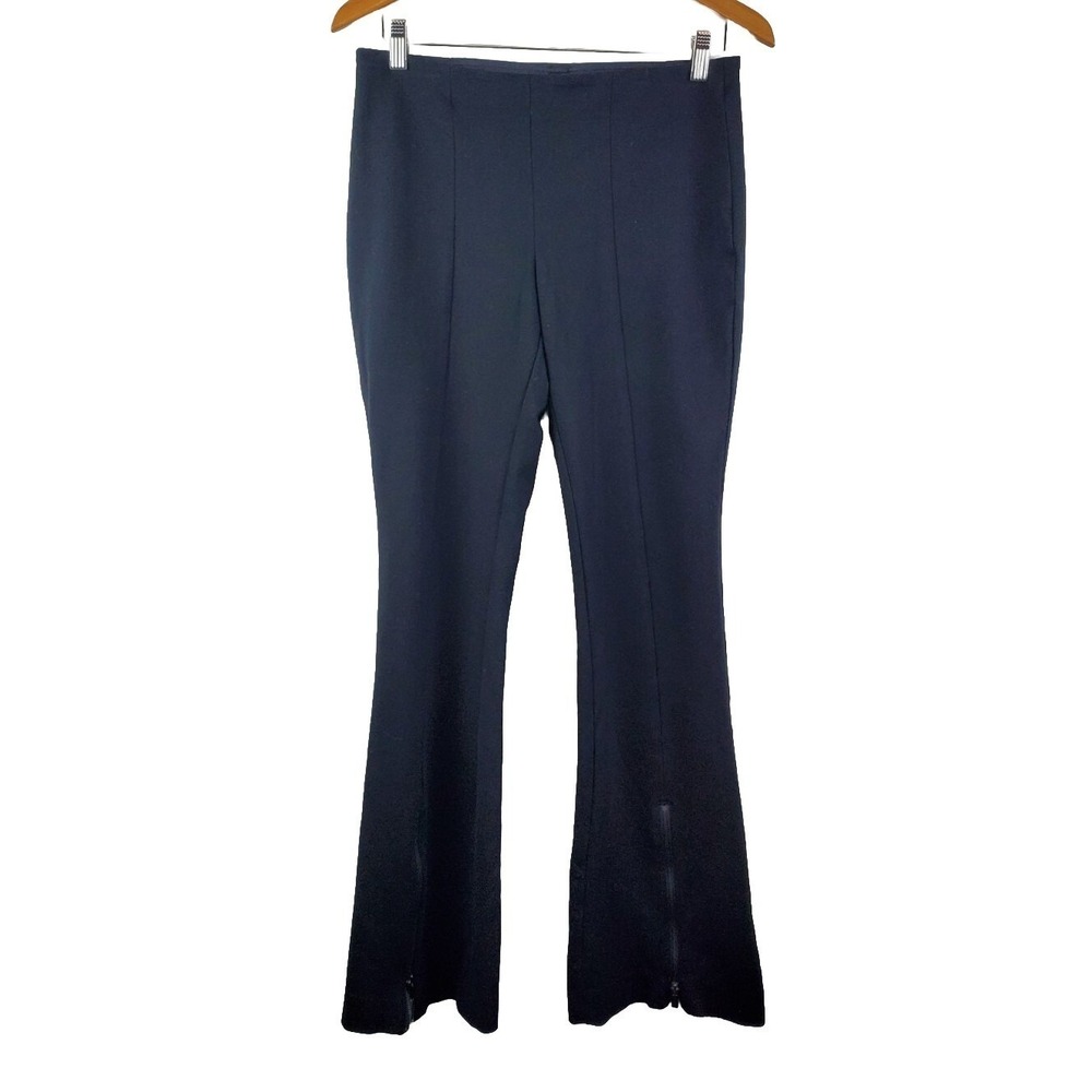 Bar 3 III Womens Medium High Rise Flare Leg Pants Black Zip Hem Ponte Heavy Knit